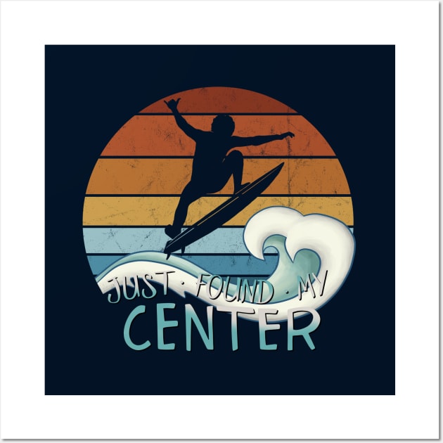 Just Found My Center Yoga Zen Surfer Green Wave Surfing Fun Wall Art by SkizzenMonster